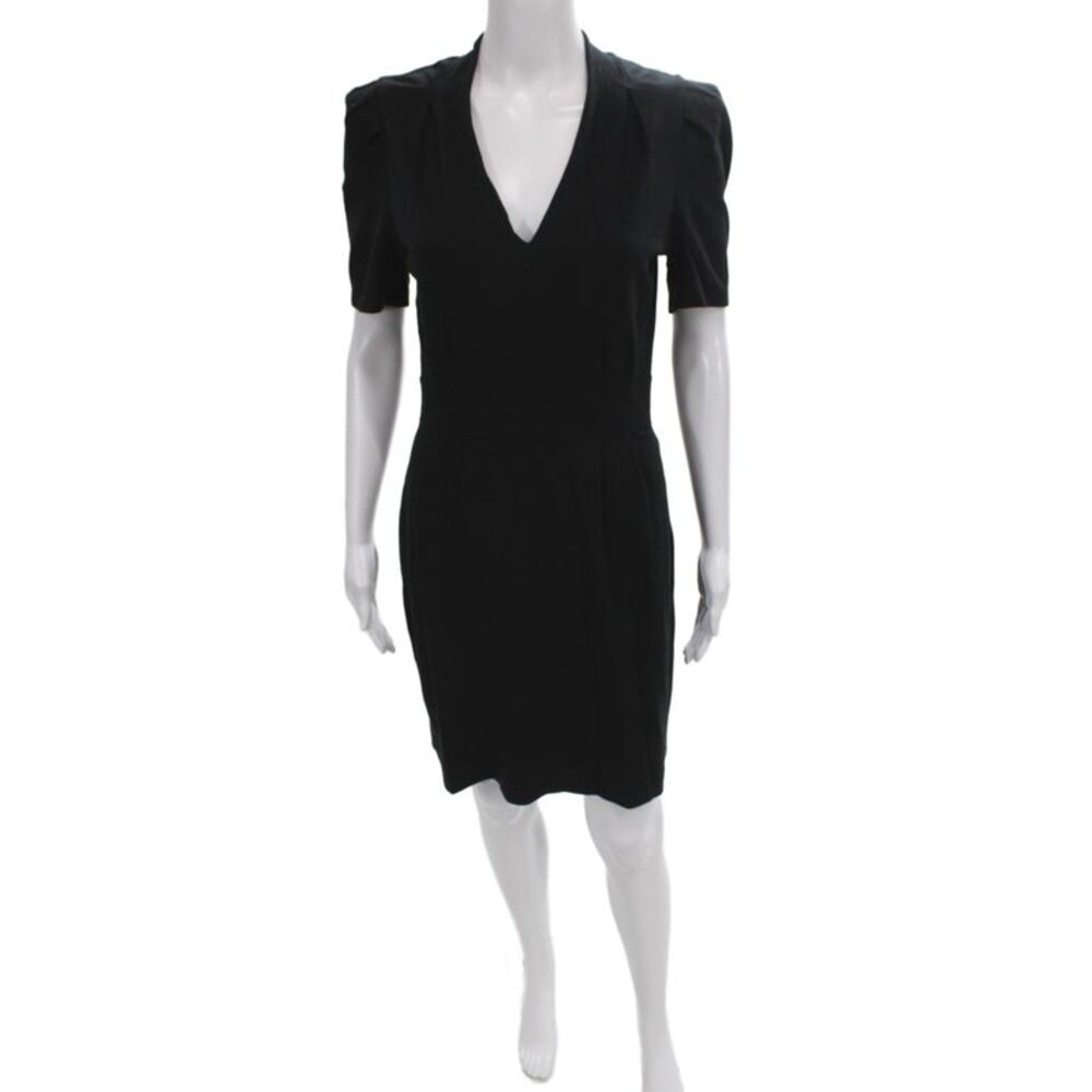 French Connection Womens Sheath Dress Black V-Neck Short Sleeve Knee Size 10